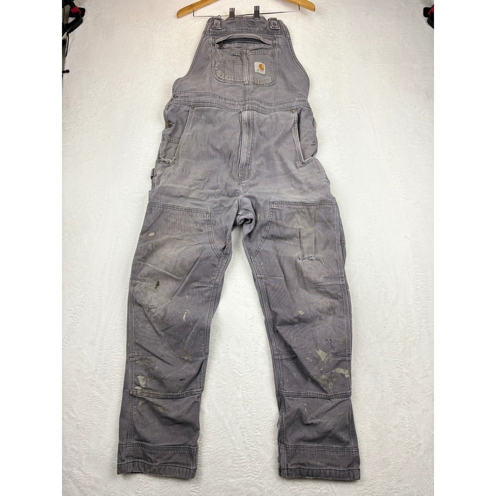 Carhartt Mens‎ 38x32 Vintage Double Knee Overalls Faded Distressed Grey Workwear